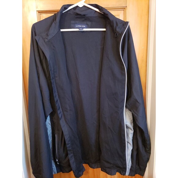 Lands' End Men's Jacket XL/T 46-48 Black Grey Full Zip Lightweight Packable - Picture 5 of 7
